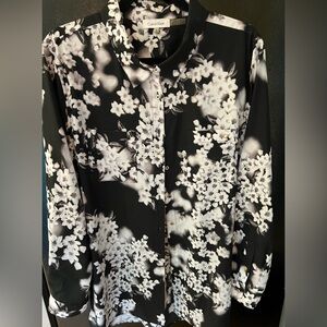 Calvin Klein Floral Blouse with Gold Accents